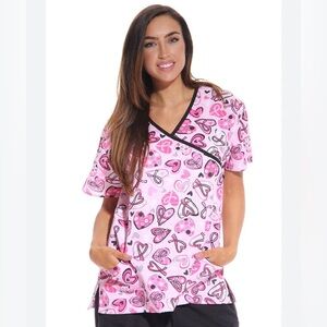 Just Love | Nursing Scrubs Pink Hearts & Pink Breast Cancer Ribbon